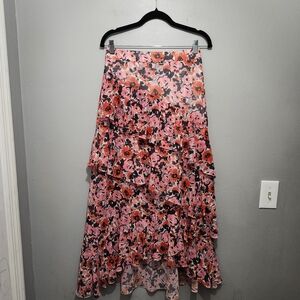 River Island Pink Floral Ruffle High Low Maxi Skirt Size 4